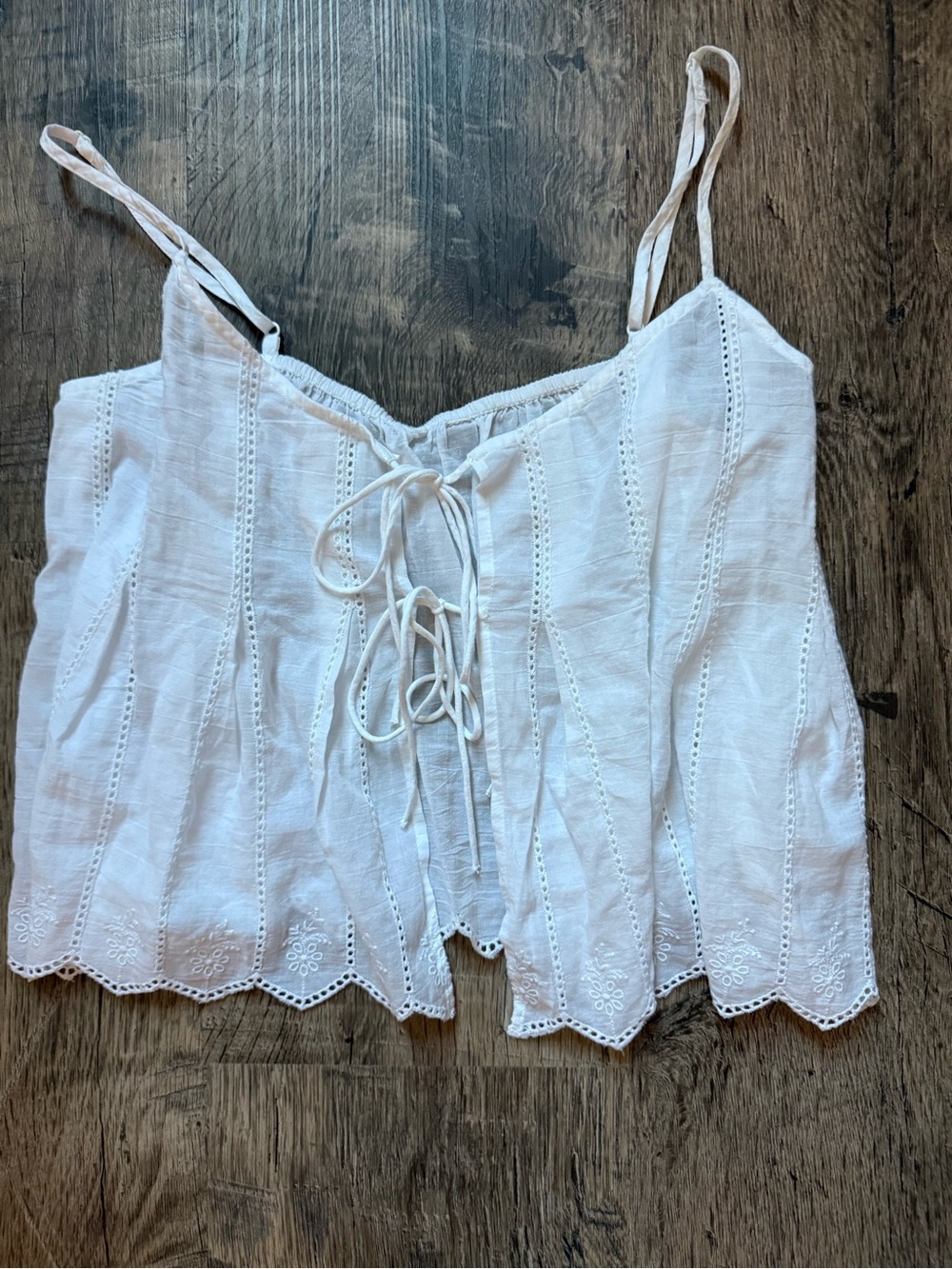 Urban Outfitters White Lace-Trim Eyelet Tie-Front Camisole